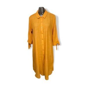 Mlle Gabrielle Women's Mustard Yellow Button Down Knee Length Dress Size Large
